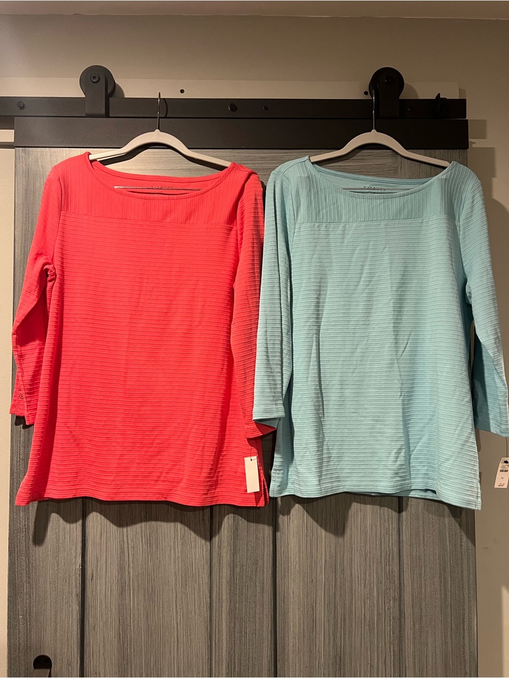 2- Talbots Women's 3/4 sleeve Shirt 100% Pima Cotton Size M blue & pinkish